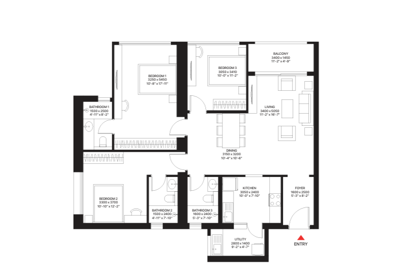 SOBHA Inizio Parel 3 BHK Grande Floor Plan and Layout